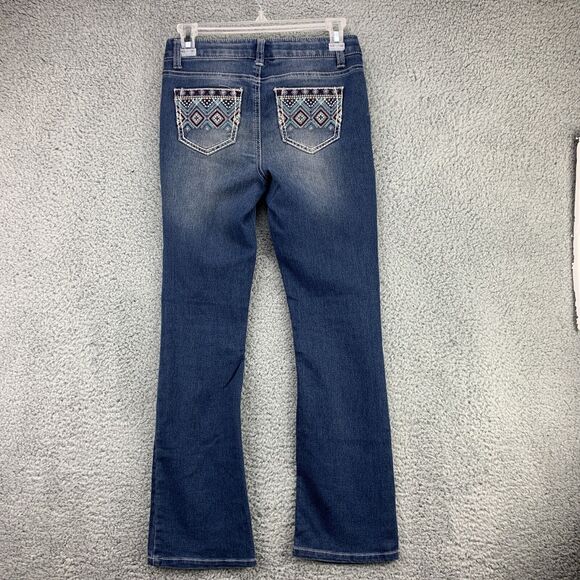 Faded Glory Girls Boot Cut Jeans 12 Stretch Embroidered Pockets Adjustable Waist - Picture 2 of 13